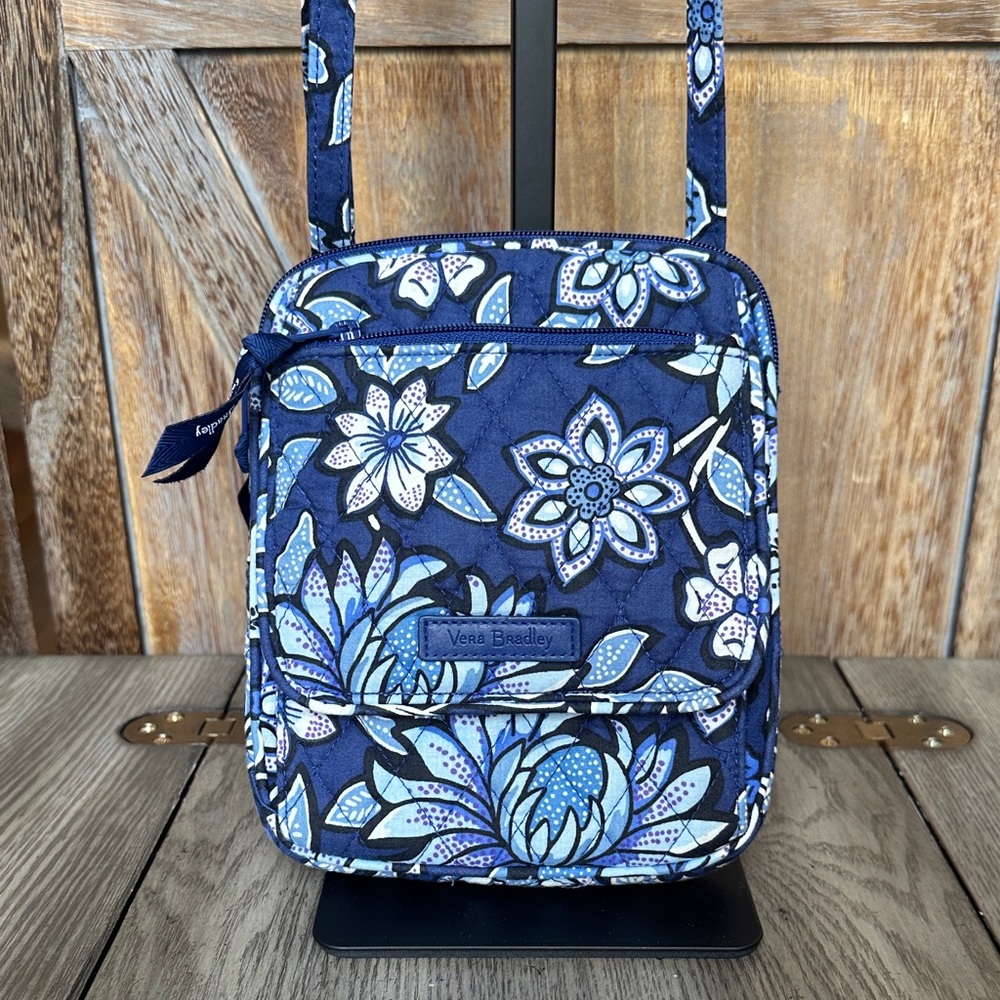 Vera Bradley Blue Dive Floral Medallion RFID Mini Hipster Ultralight Crossbody